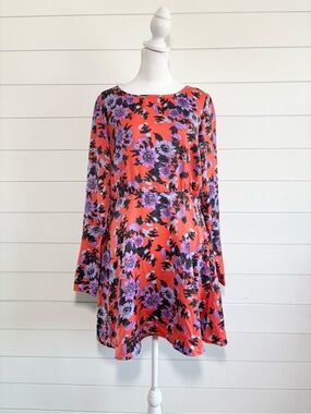 Free People Coral Dress with Purple Floral Print